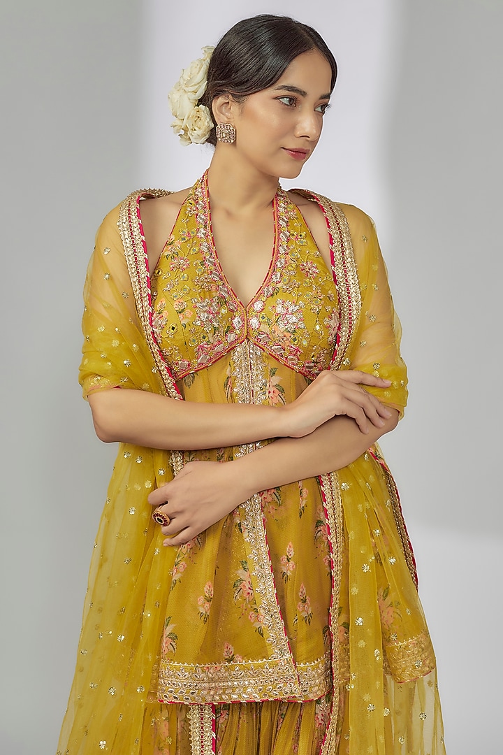 Yellow Cotton Silk Wedding Sharara Set by GOPI VAID at Pernia's Pop Up Shop