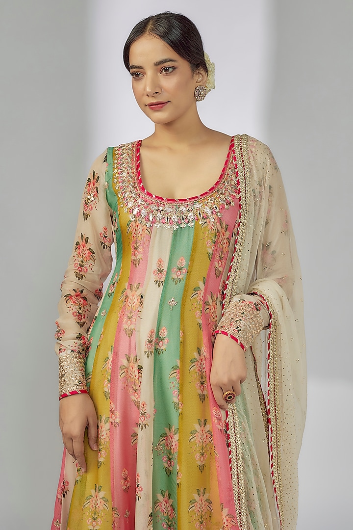 Multi-Colored Cotton Silk Wedding Anarkali Set by GOPI VAID at Pernia's Pop Up Shop