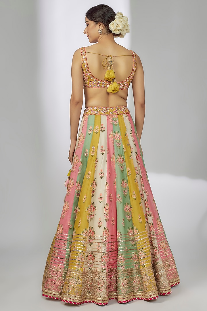 Multi-Colored Cotton Silk Floral Printed Wedding Lehenga Set by GOPI VAID at Pernia's Pop Up Shop