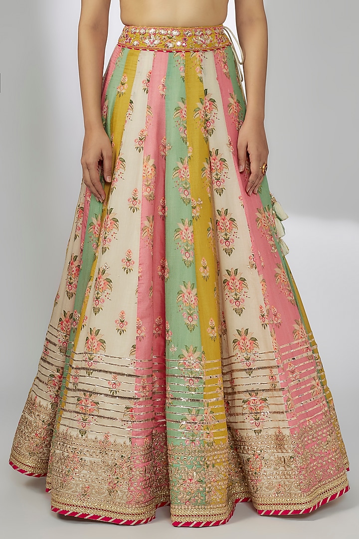 Multi-Colored Cotton Silk Floral Printed Wedding Lehenga Set by GOPI VAID at Pernia's Pop Up Shop
