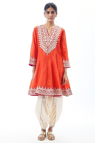 Orange Georgette Embroidered Kurta Set by GOPI VAID