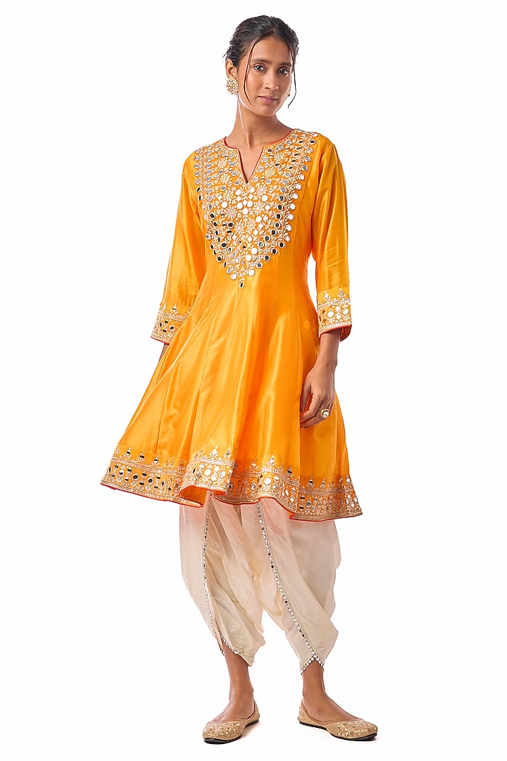 Yellow Georgette Embroidered A-Line Kurta Set by GOPI VAID at Pernia's Pop Up Shop