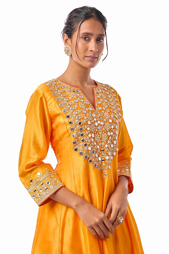 Yellow Georgette Embroidered A-Line Kurta Set by GOPI VAID at Pernia's Pop Up Shop