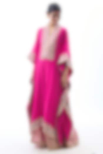 Pink Crepe Embroidered Kaftan Set by GOPI VAID at Pernia's Pop Up Shop