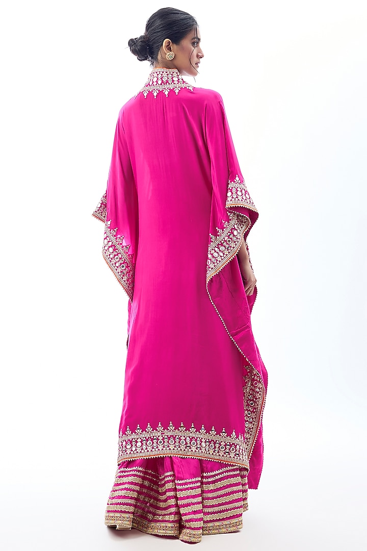 Pink Crepe Embroidered Kaftan Set by GOPI VAID at Pernia's Pop Up Shop