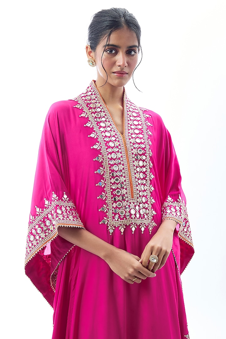 Pink Crepe Embroidered Kaftan Set by GOPI VAID at Pernia's Pop Up Shop