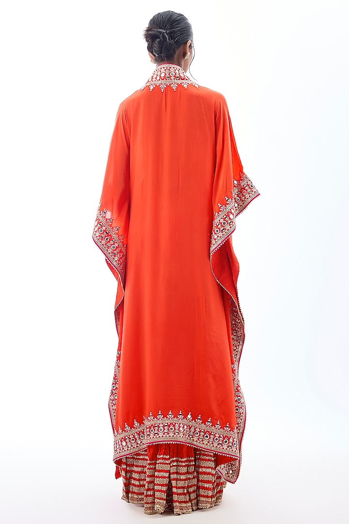 Orange Crepe Embroidered Kaftan Set by GOPI VAID at Pernia's Pop Up Shop