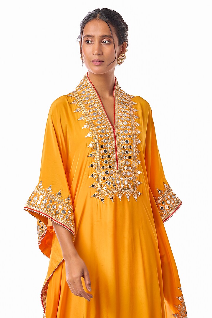 Yellow Crepe Embroidered Kaftan Set by GOPI VAID at Pernia's Pop Up Shop