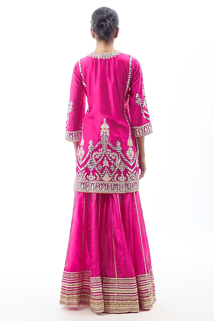 Pink Raw Silk Embroidered Wedding Sharara Set by GOPI VAID at Pernia's Pop Up Shop