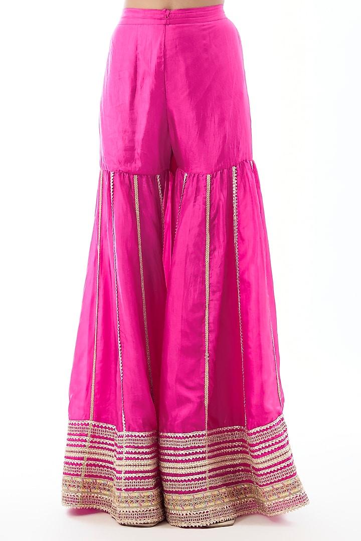 Pink Raw Silk Embroidered Wedding Sharara Set by GOPI VAID at Pernia's Pop Up Shop