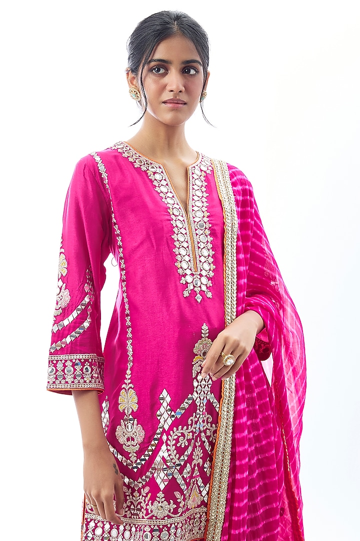 Pink Raw Silk Embroidered Wedding Sharara Set by GOPI VAID at Pernia's Pop Up Shop