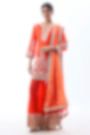 Orange Raw Silk Embroidered Wedding Sharara Set by GOPI VAID at Pernia's Pop Up Shop