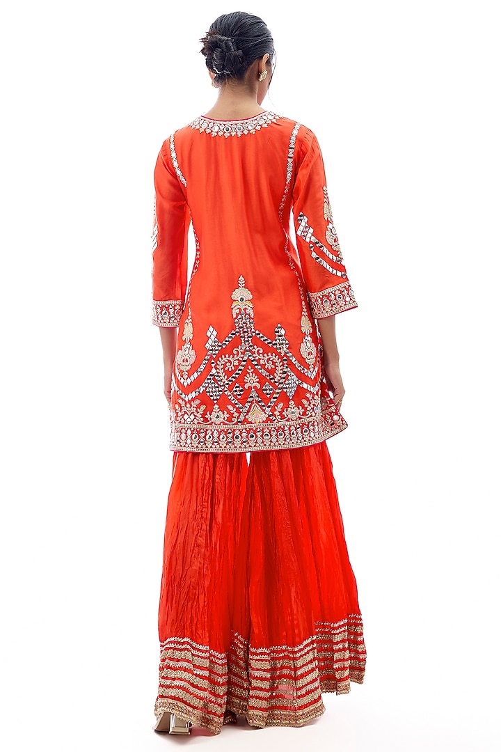Orange Raw Silk Embroidered Wedding Sharara Set by GOPI VAID at Pernia's Pop Up Shop