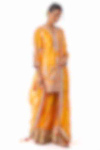 Yellow Raw Silk Embroidered Wedding Sharara Set by GOPI VAID at Pernia's Pop Up Shop