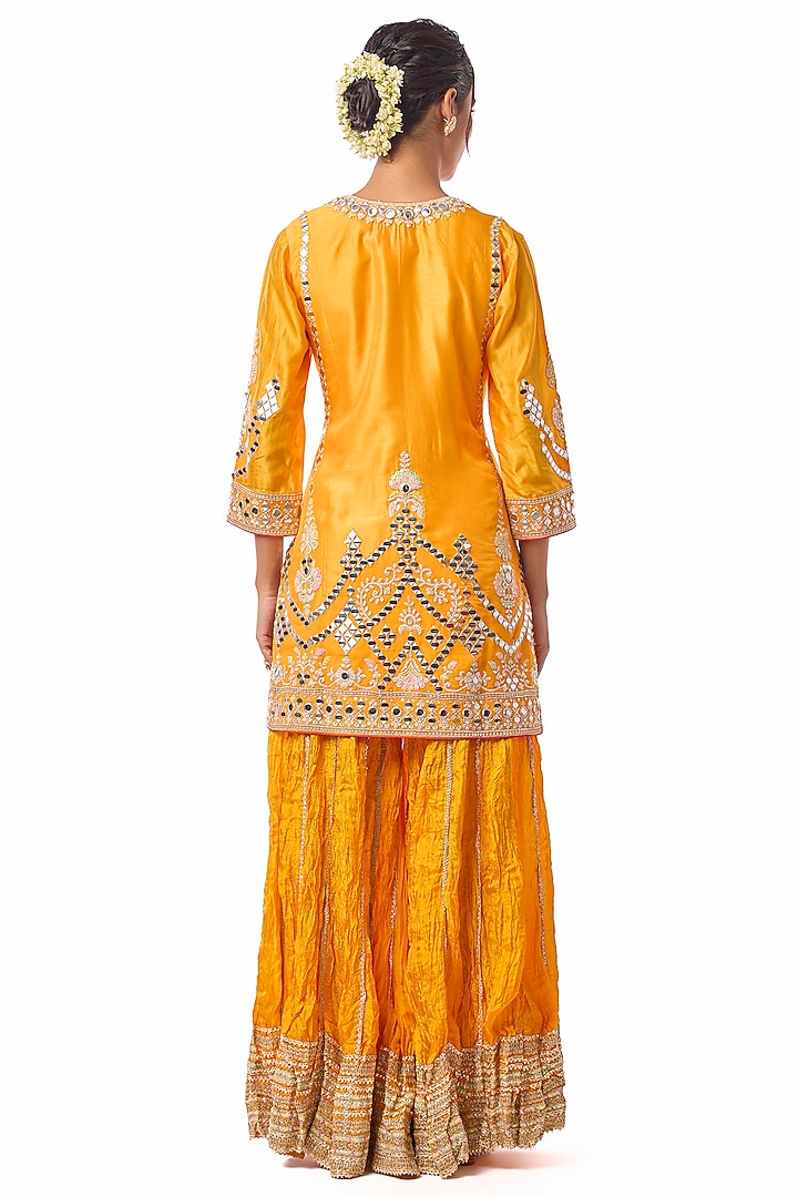 Yellow Raw Silk Embroidered Wedding Sharara Set by GOPI VAID at Pernia's Pop Up Shop