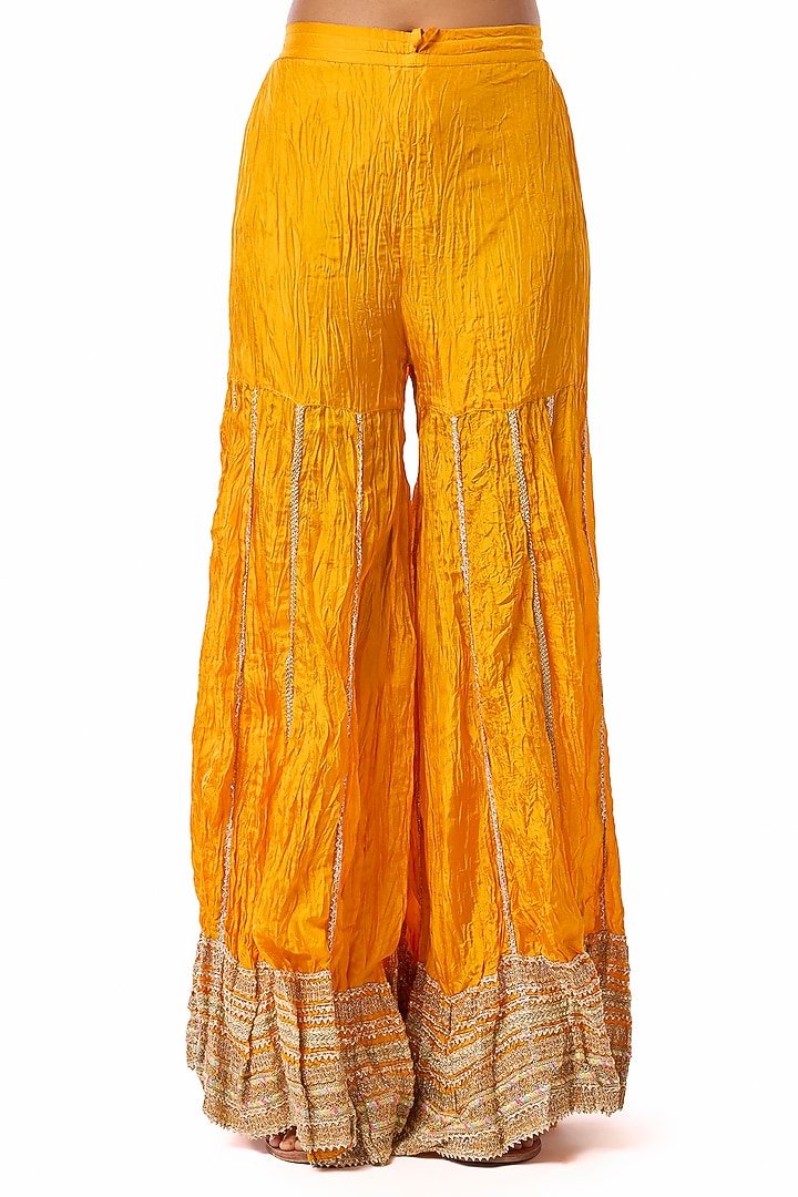 Yellow Raw Silk Embroidered Wedding Sharara Set by GOPI VAID at Pernia's Pop Up Shop