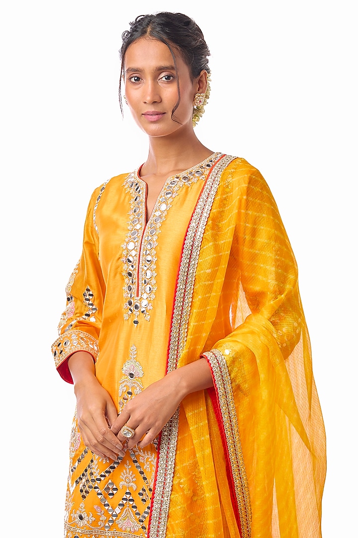 Yellow Raw Silk Embroidered Wedding Sharara Set by GOPI VAID at Pernia's Pop Up Shop