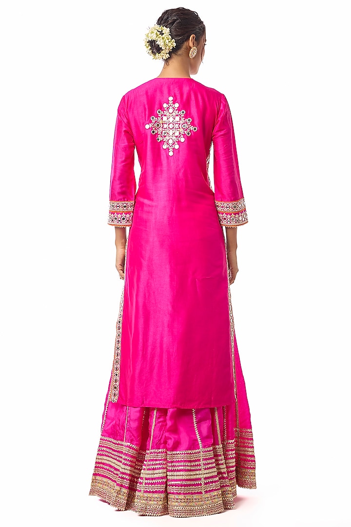 Pink Raw Silk Embroidered Wedding Sharara Set by GOPI VAID at Pernia's Pop Up Shop