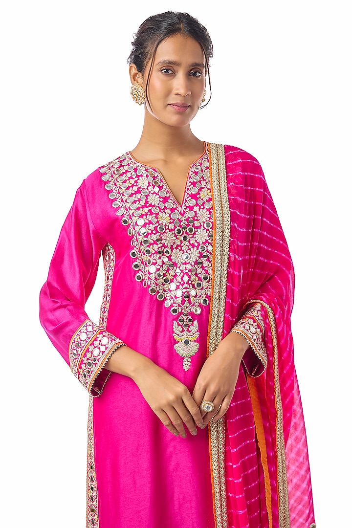Pink Raw Silk Embroidered Wedding Sharara Set by GOPI VAID at Pernia's Pop Up Shop