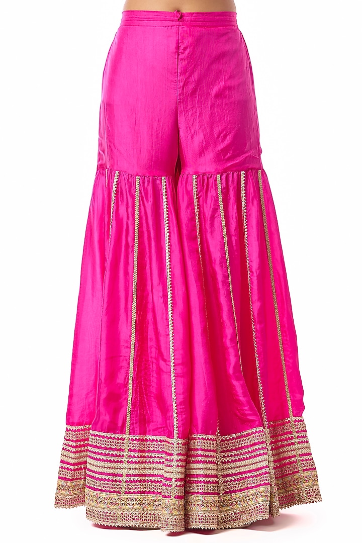 Pink Raw Silk Embroidered Wedding Sharara Set by GOPI VAID at Pernia's Pop Up Shop