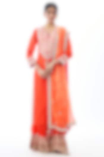 Orange Raw Silk Embroidered Wedding Sharara Set by GOPI VAID at Pernia's Pop Up Shop