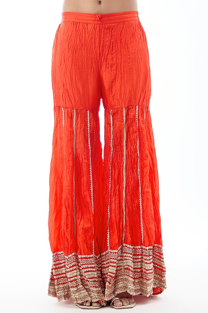 Orange Raw Silk Embroidered Wedding Sharara Set by GOPI VAID at Pernia's Pop Up Shop