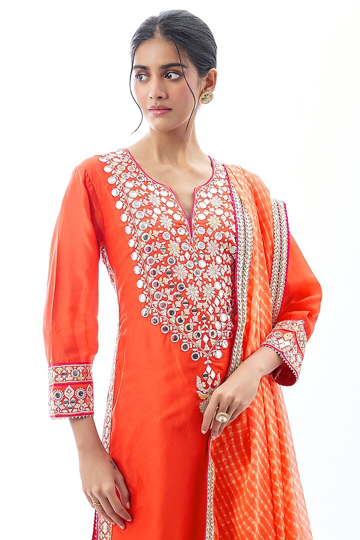Orange Raw Silk Embroidered Wedding Sharara Set by GOPI VAID at Pernia's Pop Up Shop