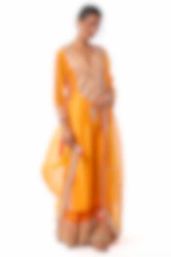 Yellow Raw Silk Embroidered Wedding Sharara Set by GOPI VAID at Pernia's Pop Up Shop