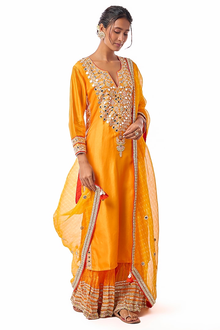 Yellow Raw Silk Embroidered Wedding Sharara Set by GOPI VAID at Pernia's Pop Up Shop