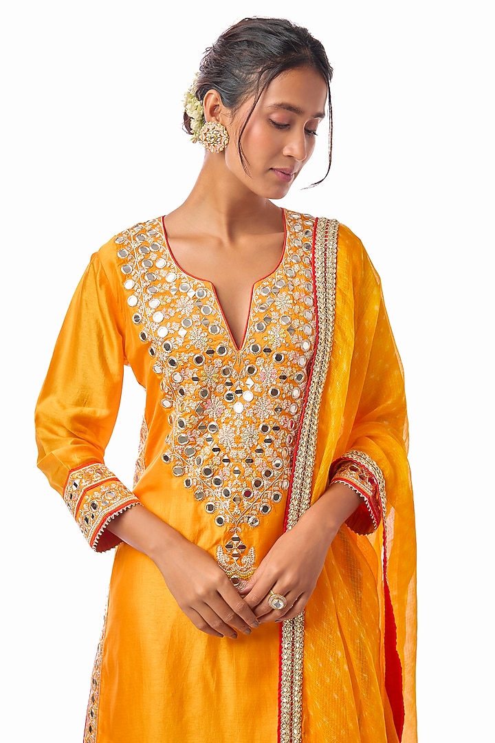 Yellow Raw Silk Embroidered Wedding Sharara Set by GOPI VAID at Pernia's Pop Up Shop
