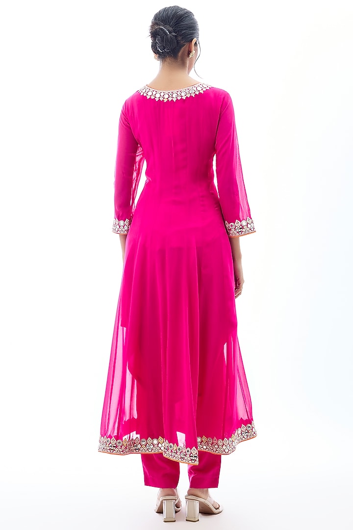 Pink Georgette Embroidered Wedding Anarkali Set by GOPI VAID at Pernia's Pop Up Shop