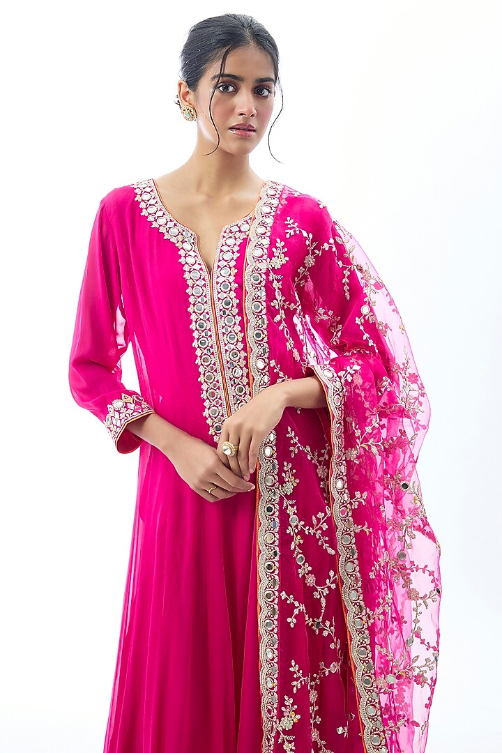 Pink Georgette Embroidered Wedding Anarkali Set by GOPI VAID at Pernia's Pop Up Shop