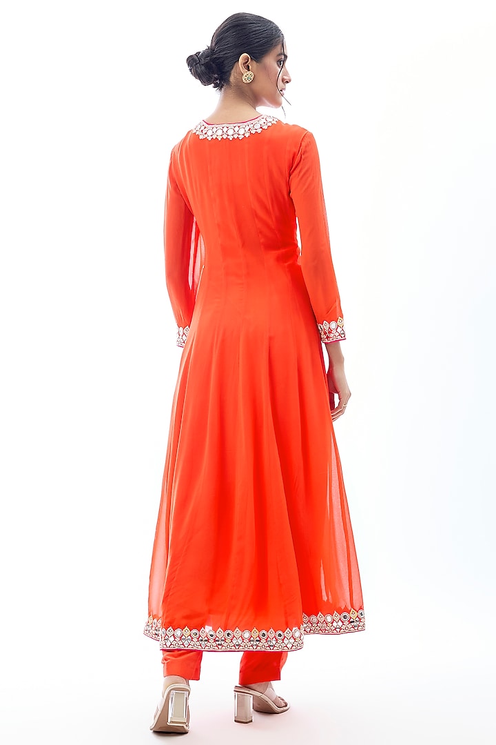 Orange Georgette Embroidered Wedding Anarkali Set by GOPI VAID at Pernia's Pop Up Shop