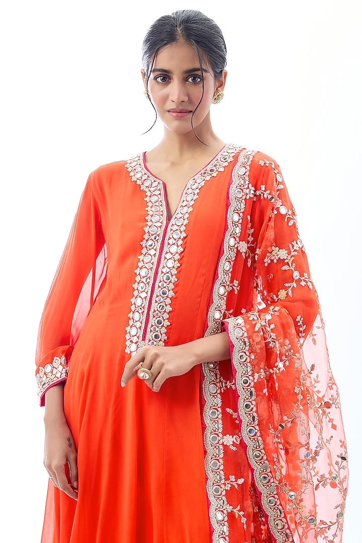 Orange Georgette Embroidered Wedding Anarkali Set by GOPI VAID at Pernia's Pop Up Shop