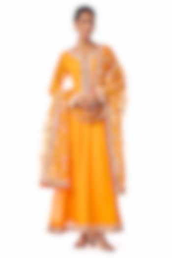 Yellow Georgette Embroidered Wedding Anarkali Set by GOPI VAID at Pernia's Pop Up Shop