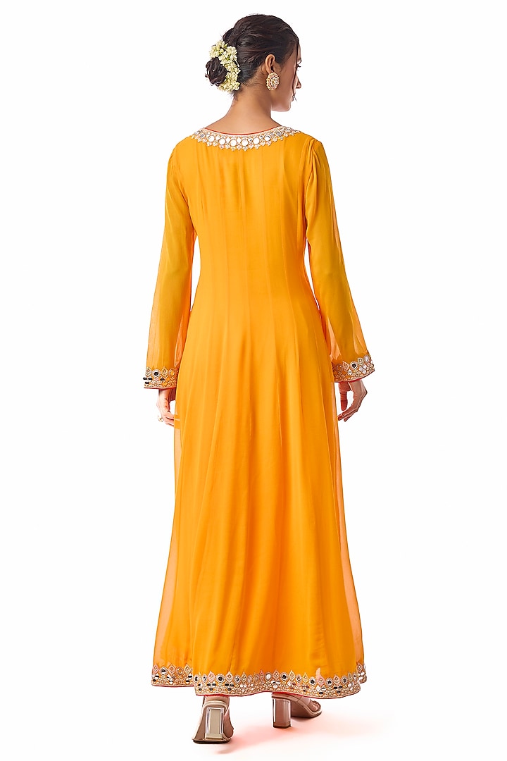 Yellow Georgette Embroidered Wedding Anarkali Set by GOPI VAID at Pernia's Pop Up Shop