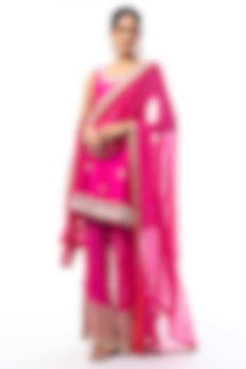 Pink Raw Silk Wedding Sharara Set by GOPI VAID at Pernia's Pop Up Shop