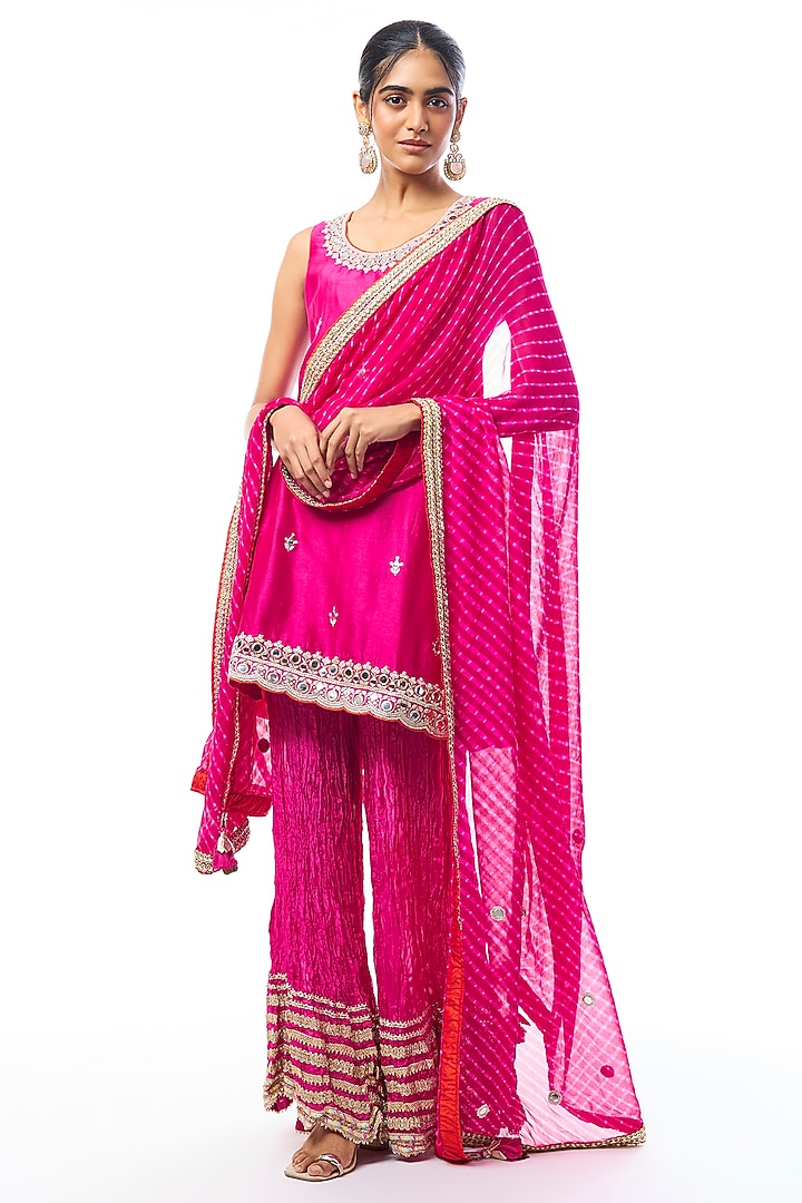 Pink Raw Silk Wedding Sharara Set by GOPI VAID at Pernia's Pop Up Shop