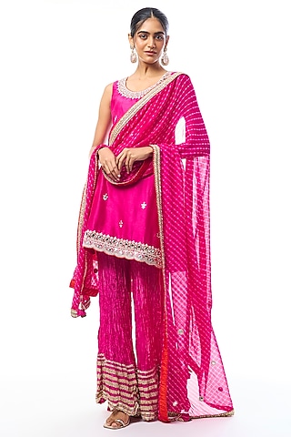 Pink Raw Silk Sharara Set by GOPI VAID