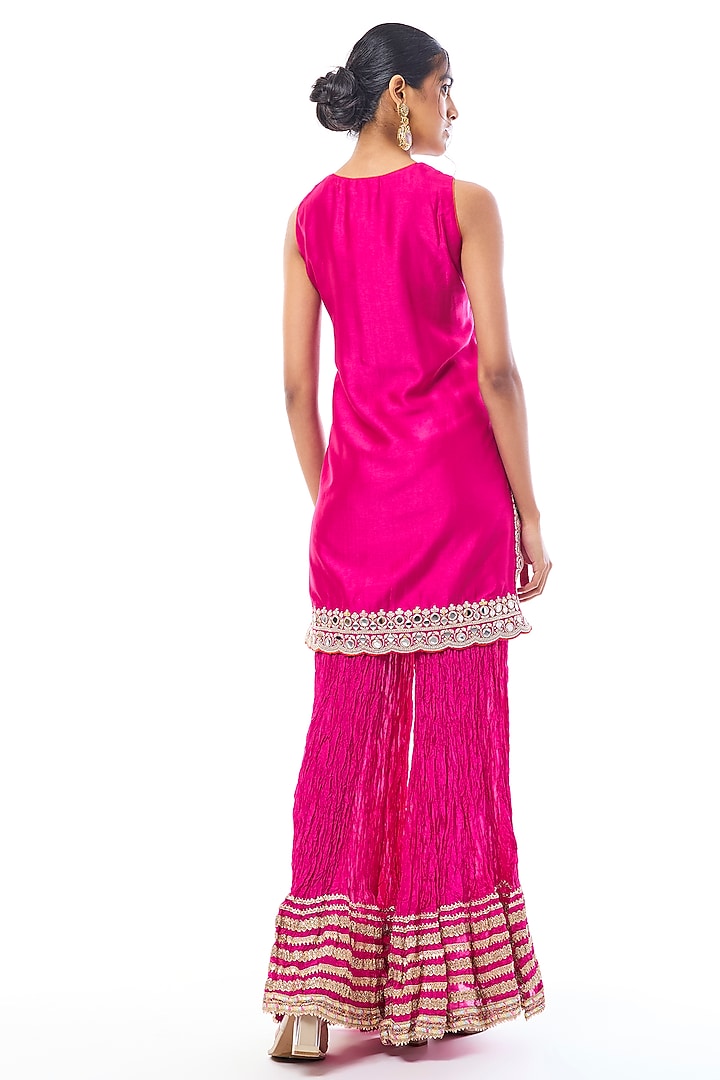 Pink Raw Silk Wedding Sharara Set by GOPI VAID at Pernia's Pop Up Shop