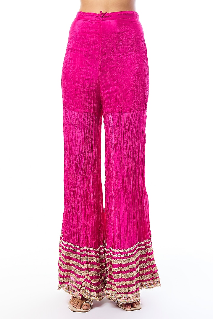 Pink Raw Silk Wedding Sharara Set by GOPI VAID at Pernia's Pop Up Shop