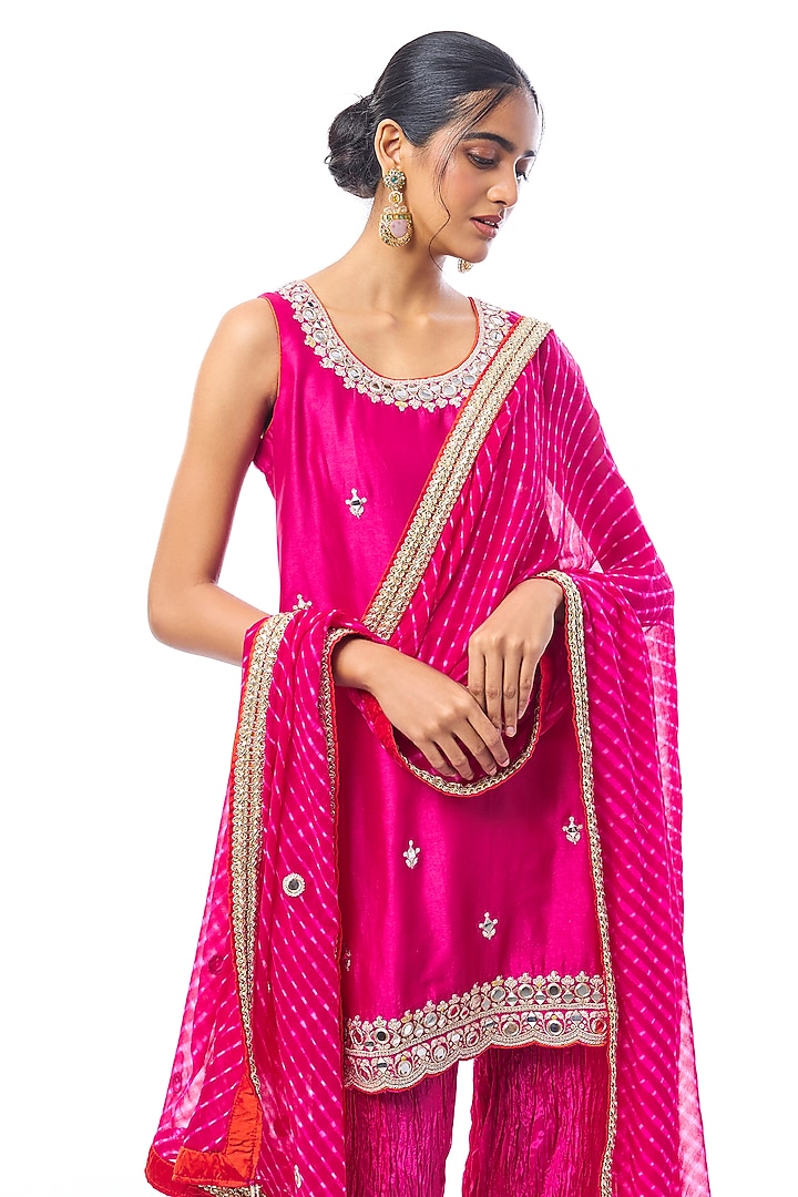 Pink Raw Silk Wedding Sharara Set by GOPI VAID at Pernia's Pop Up Shop