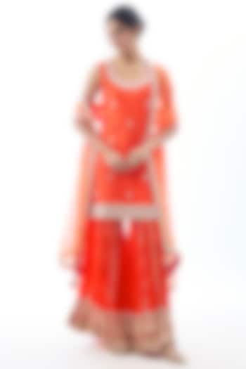 Orange Raw Silk Embroidered Wedding Sharara Set by GOPI VAID at Pernia's Pop Up Shop