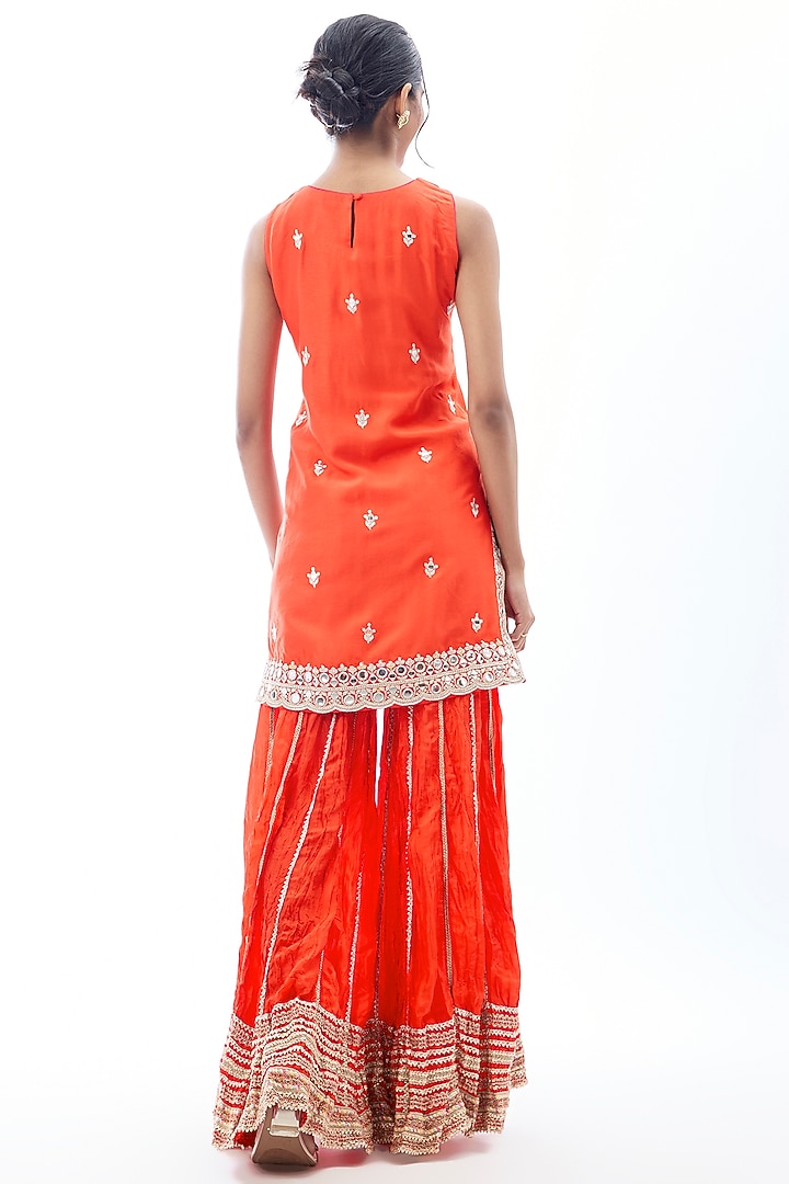 Orange Raw Silk Embroidered Wedding Sharara Set by GOPI VAID at Pernia's Pop Up Shop