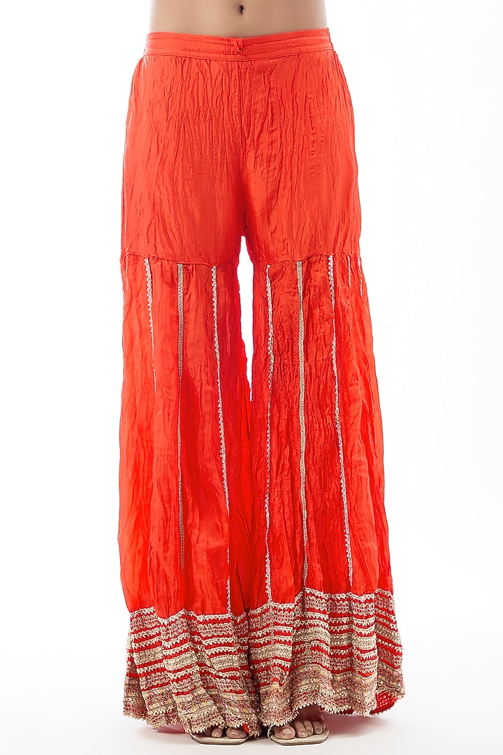 Orange Raw Silk Embroidered Wedding Sharara Set by GOPI VAID at Pernia's Pop Up Shop