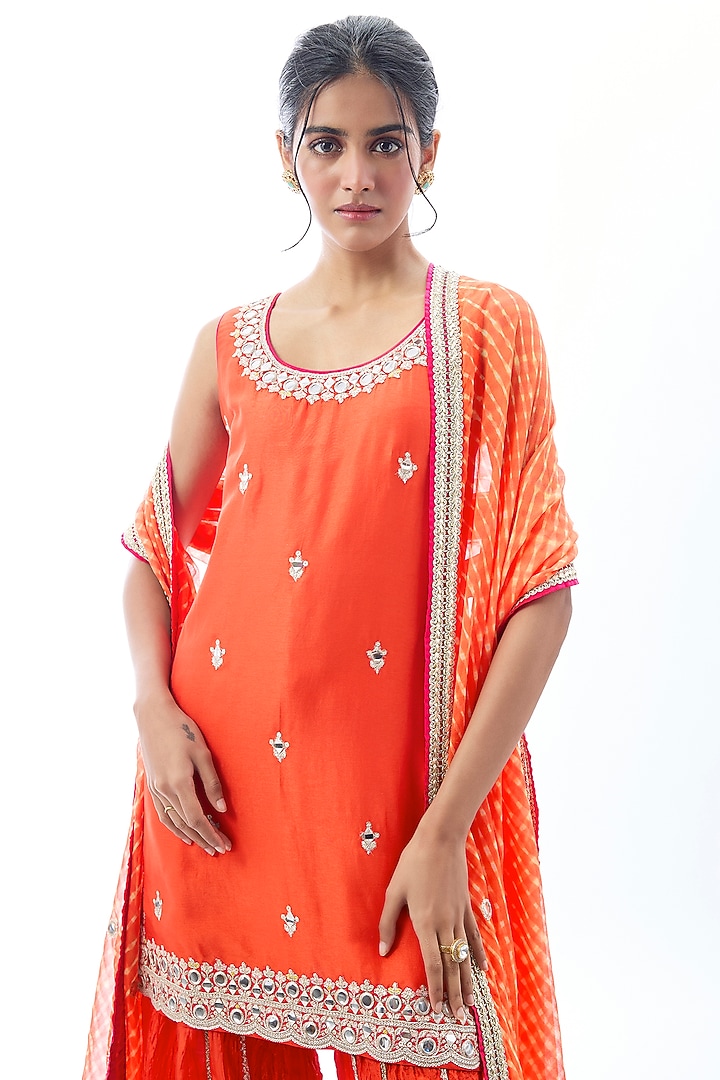 Orange Raw Silk Embroidered Wedding Sharara Set by GOPI VAID at Pernia's Pop Up Shop