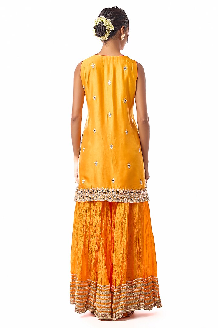Yellow Raw Silk Embroidered Wedding Sharara Set by GOPI VAID at Pernia's Pop Up Shop