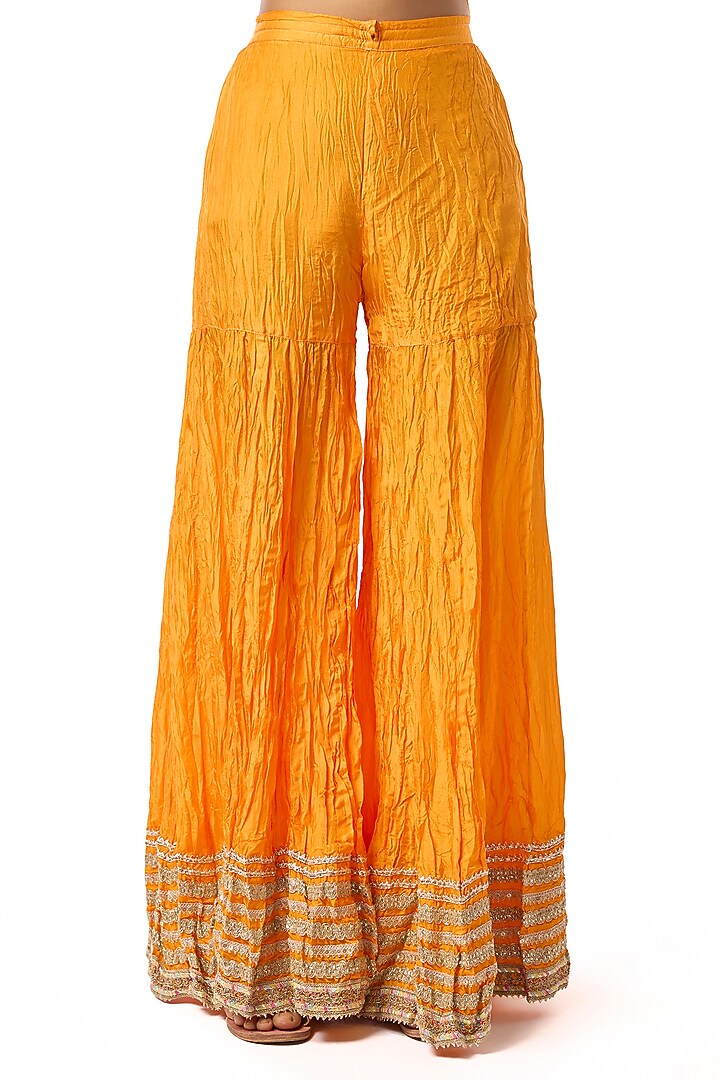 Yellow Raw Silk Embroidered Wedding Sharara Set by GOPI VAID at Pernia's Pop Up Shop