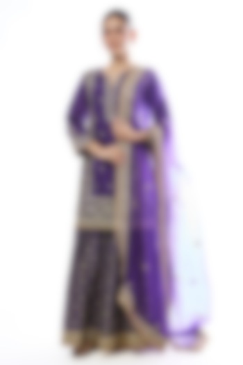 Purple Tussar Embellished Wedding Sharara Set by GOPI VAID at Pernia's Pop Up Shop