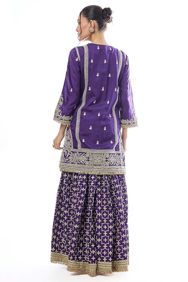Purple Tussar Embellished Wedding Sharara Set by GOPI VAID at Pernia's Pop Up Shop